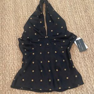 NWT Ralph Lauren black label black and gold 71% silk halter top